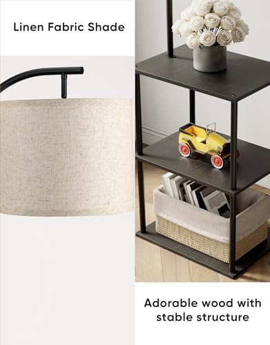 PARTPHONER Floor Lamp with Table, Night Stand with Lamp, Narrow Side Table with 3CCT LED Bulb, Small Coffee Table, Modern End Table with Storage Shelves for Living Room Bedroom Home Décor, Black - Image 2