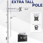 VIVO Extra Tall Single Monitor Desk Mount Stand with 39 inch Pole, Features Full Adjustability - Tilt and Articulation, Holds 13 to 32 inch Screens up to 10kg with VESA Mounting, White, STAND-V011W - Image 4