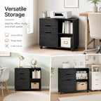 Simple Deluxe 3 Drawer Rolling File Cabinet, Wood Printer Stand with Adjustable Shelf for Home Office Study Organizatiom, Black - Image 7
