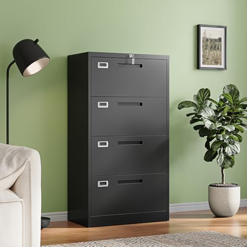 Letaya 4 Drawer File Cabinets with Lock,Metal Lateral Filing Storage Cabinet Printer Stand,Black Steel Home Office Cabinet for Hanging Files Letter/Legal/A4 Size (Black, H51.73×W28.35×D15.74) - Image 2