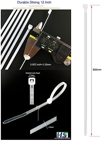 HS White Nylon Cable Ties 12 Inch Zip Ties (1000 Pack) 50 LBS Heavy Duty Clear Zip Ties 12in Plastic Ties Straps for Electrical,Christmas,Weding Fastening - Image 2