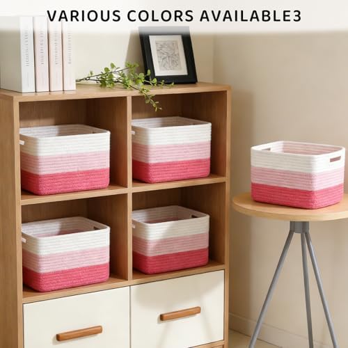 4 Pack Storage Baskets for Organizing, 11''Lx9''Wx8''H Woven Baskets for Storage Toys, Towels, Books, and Clothes, Cotton Rope Basket for Shelves with Handle - Image 4