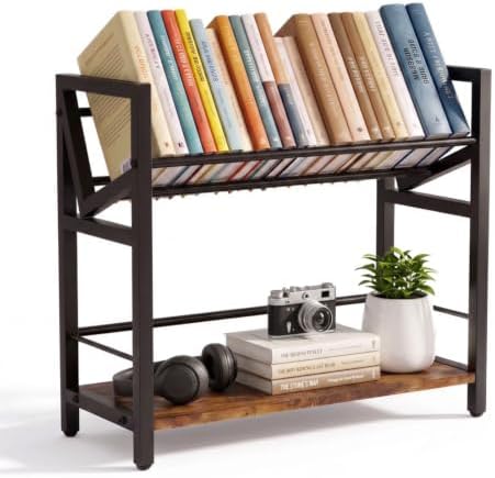 2-Tier Desktop Bookshelf, Office Desk Shelf Organizer, Slanted Book Rack by Unknown