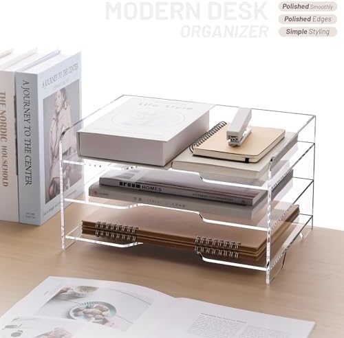 SANRUI Acrylic Paper Organizer Letter Tray, 3 Tier Enlarged File Holder - Image 4