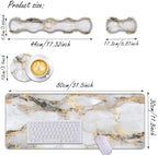 Keyboard Wrist Rest and Mouse Pad Wrist Support Set,Ergonomic Memory Foam Wrist Pad & Non Slip Base for Home Office Working Studying Easy Typing,White Gold Marble - Image 3