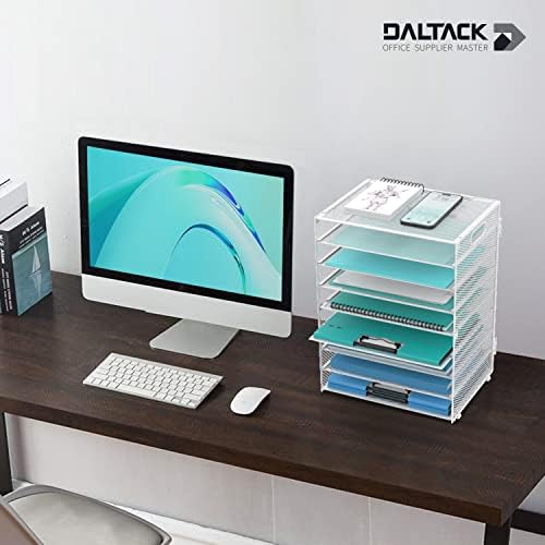 9-Tier Paper Organizer for Desk, Metal Mesh Letter Tray with Handles, White - Image 2