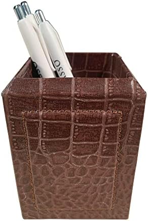 Dacasso Brown Crocodile Embossed Leather Pencil Cup - Image 2