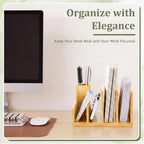 Novabright Bamnoo Wood Mail Organizer with Pen Holder, 5 Slot Desk File Organizer, Wooden Letter Sorter for Desk, Compact Desktop Document Holder for Home Office Storage Back to School - Image 4