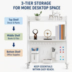 3-Tier Desk Organizer Shelf, Adjustable Pegboard Bookshelf, White - Image 4