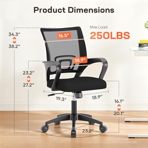 BestOffice Ergonomic Office Chair | Mid-Back Swivel Desk Chair | Dark Black - Image 7
