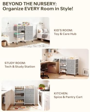 2in1 Baby Diaper Caddy Organizer and Storage Cart with Dividers and Drawers - Image 6