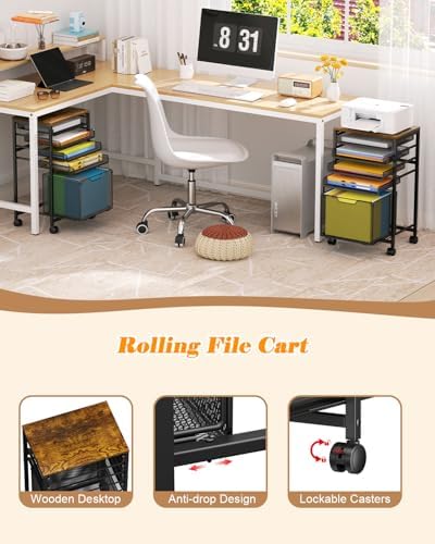 Feyejade Compact 5-Tier Rolling File Cart, Under Desk Metal Filing Cabinet - Image 5