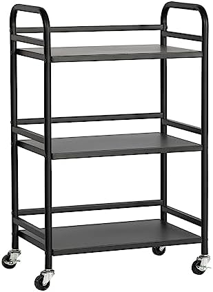 DCLRN 3 Tier Rolling Cart,Storage Organizer Cart,Multifunctional Storage Shelves,Rolling Metal Organization Cart with Handle and Lockable Wheels,for Home,Office,Kitchen,Bathroom(Black) by DCLRN
