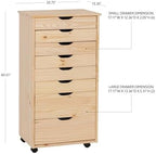 Linon Corinne Unfinished Eight Drawer Wooden Rolling Storage Cart - Image 3
