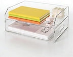 Paper Tray Organizer for Desk, 2 Tier Acrylic Desk Organizers and Accessories, One-Piece Integrated A4 Paper Organizer with Handles, Crystal-Clear Letter Tray & Compact Office File Holder by AIMOLLYACRYLICSTORAGE