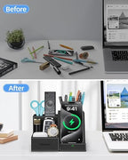Wireless Charger with Desk Organizer, 3 Compartments and 1 Phone Stand - Image 5