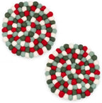 Wool Felt Ball Trivet Pot Mat, 7.8 Inch, Christmas Green, 2 Pack by Unknown