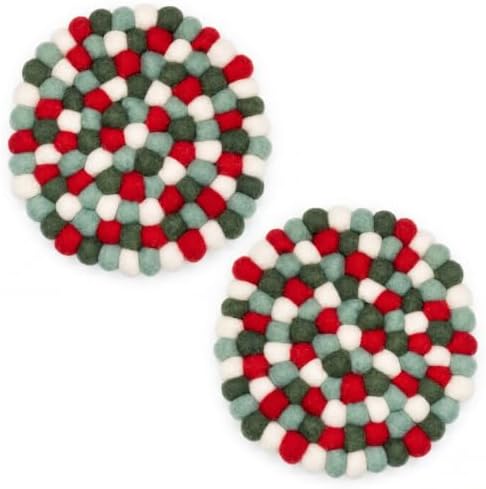 Wool Felt Ball Trivet Pot Mat, 7.8 Inch, Christmas Green, 2 Pack by Unknown
