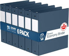Premium Economy 3-Ring Binder, Spine Label, 2" Round Rings, Navy Blue, 6 Pk by DAVISGROUP
