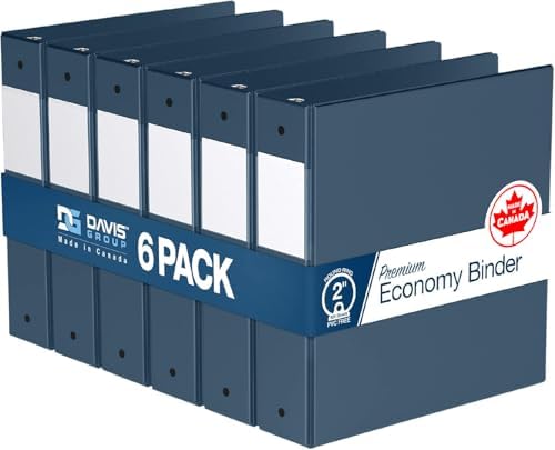Premium Economy 3-Ring Binder, Spine Label, 2" Round Rings, Navy Blue, 6 Pk by DAVISGROUP