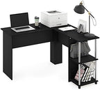 Furinno Abbott L-Shape Computer Desk with Stainless Steel Tubes Bookshelf, Americano/Chrome by Furinno-FitsYourSpaceFitsYourBudget
