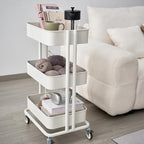 3 Tier Rolling Cart Metal Heavy Duty Utility Cart with Silent Caster Lockable Wheels Multi-Functional Organization Carts Storage Trolley with Mesh Shelves for Office Kitchen Living Room white - Image 6