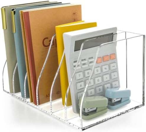 Clear Acrylic Magazine File Holder, 6 Compartment Desk Organizer by Unknown