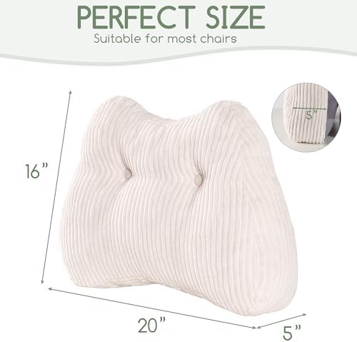 Lumbar Support Pillow for Recliner Chair/Accent Chair/Couch/Office Chair, Tufted Corduroy Back Support Cushion for Elderly, M-Shaped Recliner Cushions for Back Rest, Pain Relief, Reading, Beige - Image 2