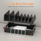 Bamboo Charging Station with 5 Port Charger HUB & 5 Cables-Black - Image 3