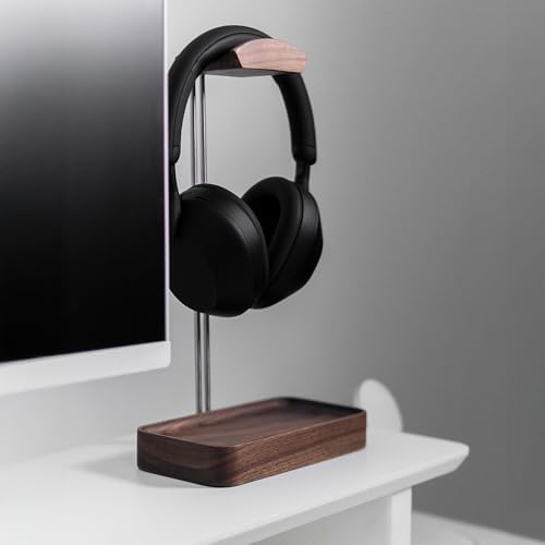 Raico Headphone Stand with Catchall Tray Base Premium Showpiece Headset Holder with Storage Solid Wood (Walnut) - Image 6