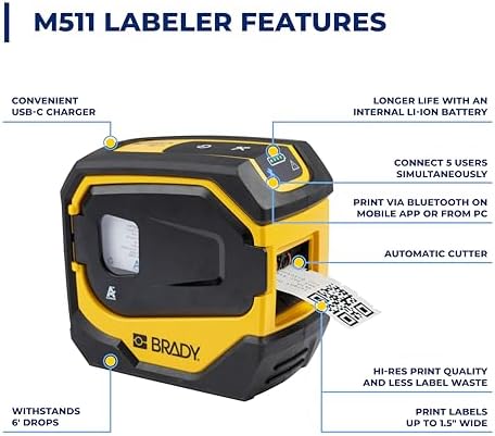 Brady M511 Portable Wireless Industrial Label Printer, Bluetooth Compatible, Li-ion Battery, Military-Grade Shock Resistance, Works with Android and iPhones - Image 3
