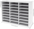 24 Slot Mail Sorter Organizer, Wood Literature Organizer Student Mailbox for Classroom, Desktop File Paper Storage Rack for Office Home School - 29" L×11.9”W×23.5“H (White, 24-Compartment-B) - Image 2
