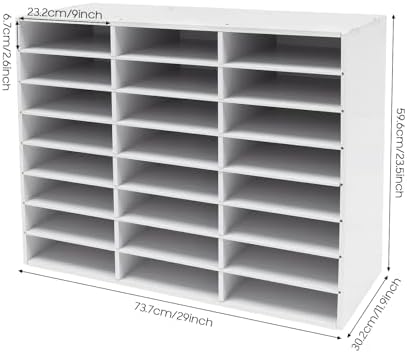 24 Compartments Literature Organizer with Adjustable Shelves Desktop File Sorter Mail Center Paper Storage Cabinet Home & Office Mailbox School Classroom Keepers (White 24 Slots) - Image 2