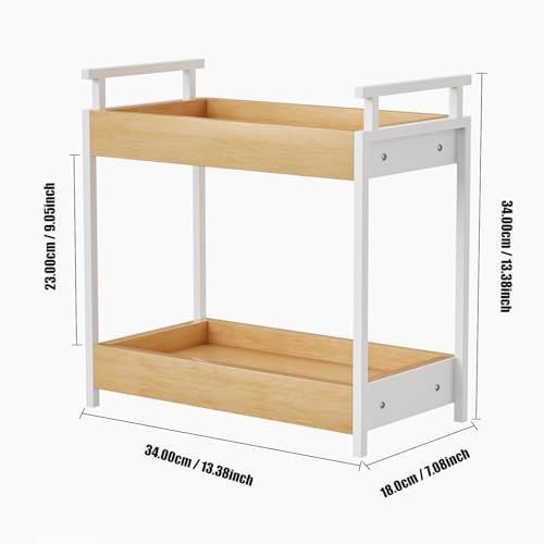 KLM Countertop Coffee Station Organizer, 2 Tier Wooden Shelf for Coffee Bar Accessories, Condiment Storage Caddy for Kitchen, Bathroom Counter Organizer, Home, Office - Natural - Image 3
