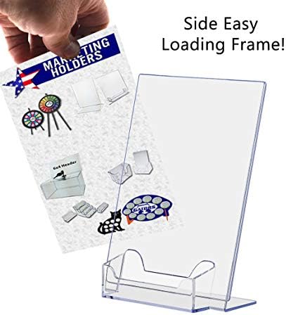 4 Pack Acrylic Sign Holder 5" x 7" with 3.5" x 2" Business Card Pocket Slanted Side Load Clear Countertop Display for Signage in Lobbies Retail Stores Hotels and Doctors Offices by Marketing Holders - Image 4