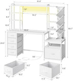 61.4" Computer Desk with Bookshelf, 5 Drawers, Desk with Hutch, Outlet, LED - Image 2