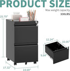 Guizeeopo 2 Drawer Locking File Cabinet, Fully Assembled Heavy-Duty Metal Filing Cabinets for Home Office, Quiet Slides, Anti-Tipping Wheels, Fits A4/Letter/Legal, Matte Black - Image 3