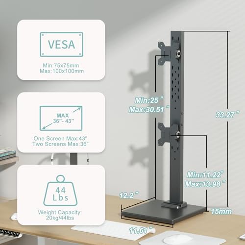 Suptek Dual Monitor Stand Vertical Stack Free-Standing Riser - Image 2