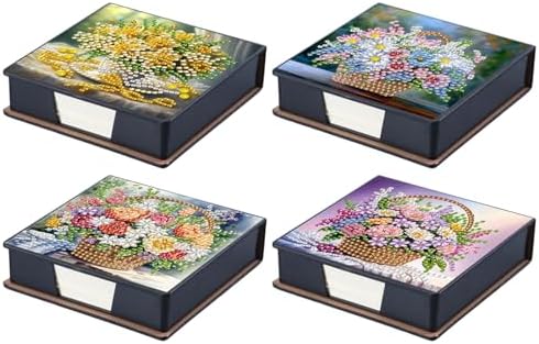 4PCS Diamond Art Painting Notecard Box- Sticky Note Box with Total 640 (160 Pages Each) Sheets of Paper, Gem Art Sticky Note Holder,Memo Pad for Office Desk(Flower Basket) by Unknown