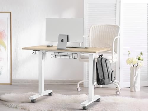 SHW 40-Inch Mobile Electric Height Adjustable Standing Desk w/Drawer, Maple - Image 2