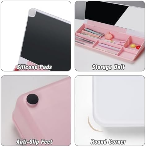 SELEAD Desktop Glass Whiteboard with Storage & Built-in Mirror, Pink - Image 6