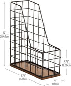 Mind Reader Vertical File Organizer with Wood Base and Black Metal Frame, Desktop Magazine Holder, Modern File Rack, Metal and Wood, Black - Image 3