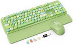 Wireless Keyboard Mouse Combo, Green, Round Keycaps, Magnetic Wrist Rest by Trueque