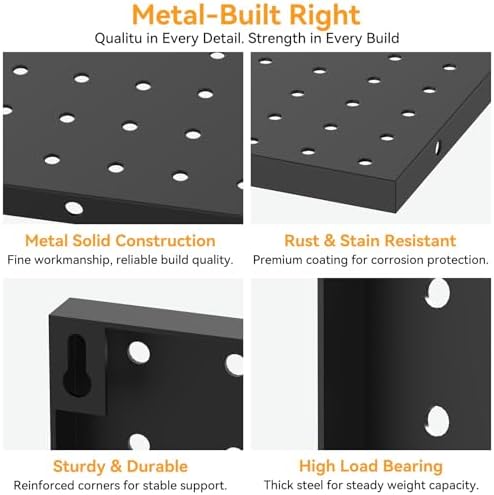 Black Peg Board Wall Organizer Heavy Duty Metal 4 Pegboard - Image 6