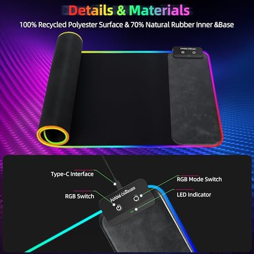 Gaming Mouse Pad, Wireless Charging Mouse Pad Gaming, 31.5"x11.8" Large RGB Desk Mat for Laptop/Computer/Keyboard, 9 Light Modes, Waterproof Smooth Surface, Non-Slip Base, Black - Image 3