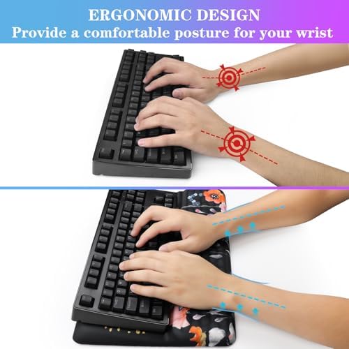 Computer Keyboard Stand with Wrist Rest, Ergonomic Tilted Keyboard Holder - Keyboard Riser with Wrist Pad - Keyboard Tray Support for Office Home - Black Flowers - Image 3