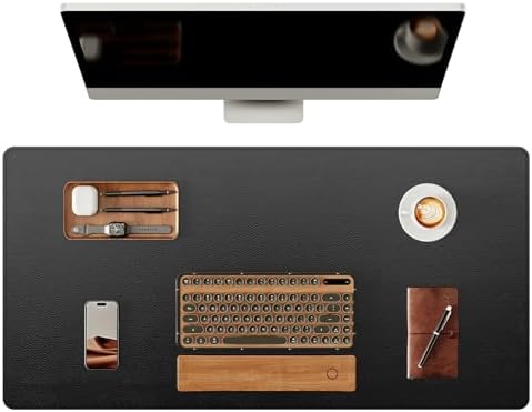 YSAGi Genuine Leather Desk Mat, 35.4"X17" Leather Desk Mat, Office Desk Pad, Thick Desk Pad with Stitched Line, Non-Slip Laptop Writing Pad with Rubber Base(Black, 35.4"X17") by YSAGi