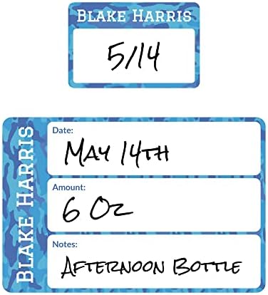 Name Bubbles - Reusable Baby Bottle Labels for Daycare (20 Labels) - Kids Washable Name Tags for Bottles, Sippy Cups, & Snack Containers, Waterproof, Baby Name Stickers, Write-On (Camo) by NameBubbles