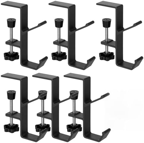 Double-Hook Design, Clamp-On Under Desk Holders, 6 Pcs Desk Mount Bag Holders, Clip-On Backpack Headphone Hangers for Tables, Portable Desk Purse Hooks, Gray by Unknown