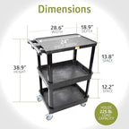 Pearington 3-Shelf Multipurpose Mobile Utility Cart with 2 Bins and Lockable Wheels, Heavy-Duty Plastic Rolling Presentation Cart for Offices and Warehouses, Black - Image 6